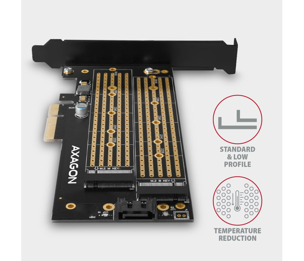 AXAGON Adapter wewnętrzny PCEM2-D, PCIe x4, 1x M.2 NVMe M-key + 1x SATA B-key slot, SP & LP - 730832 - zdjęcie 4